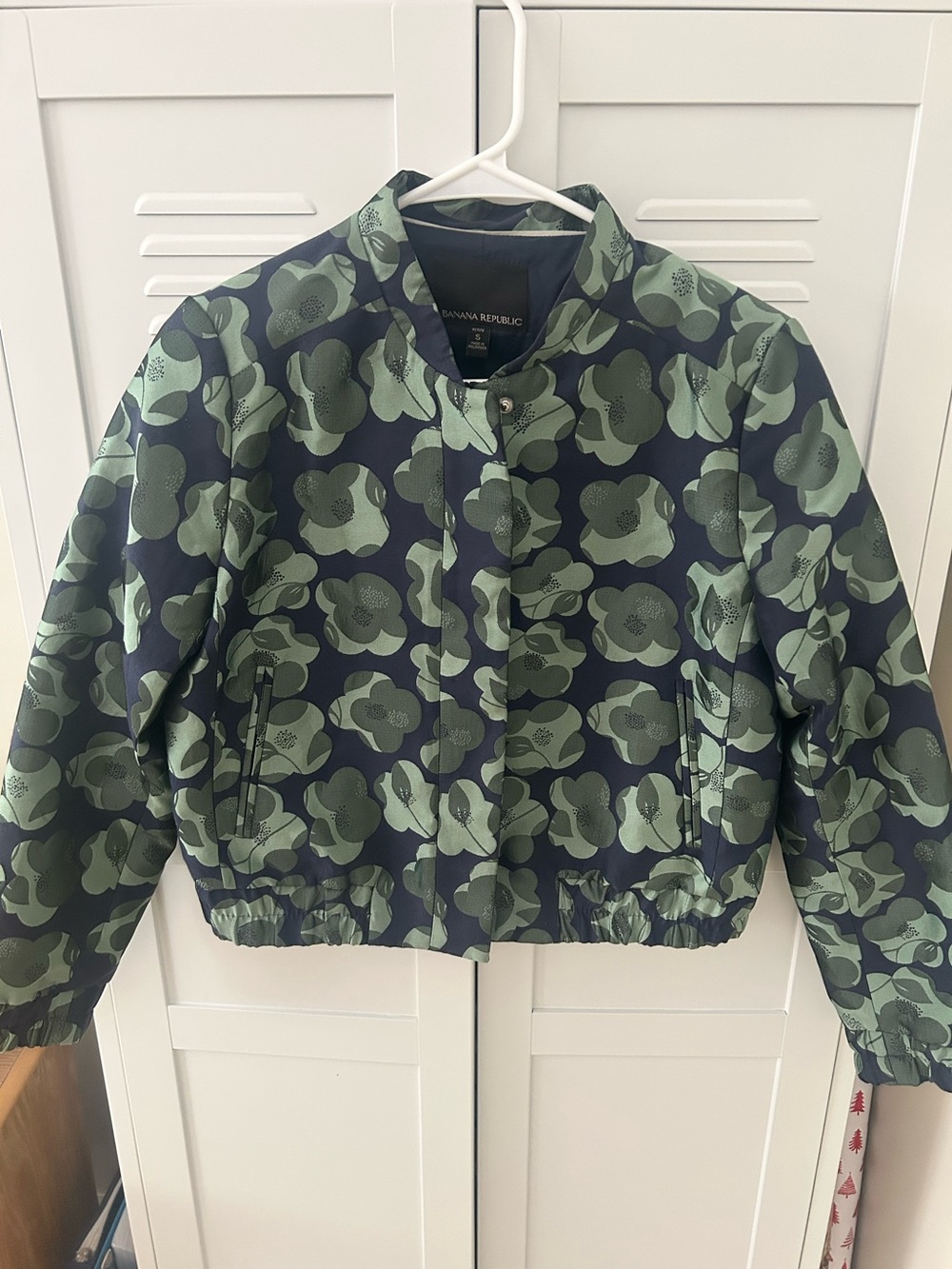 Banana Republic Navy & Green Floral Bomber Jacket